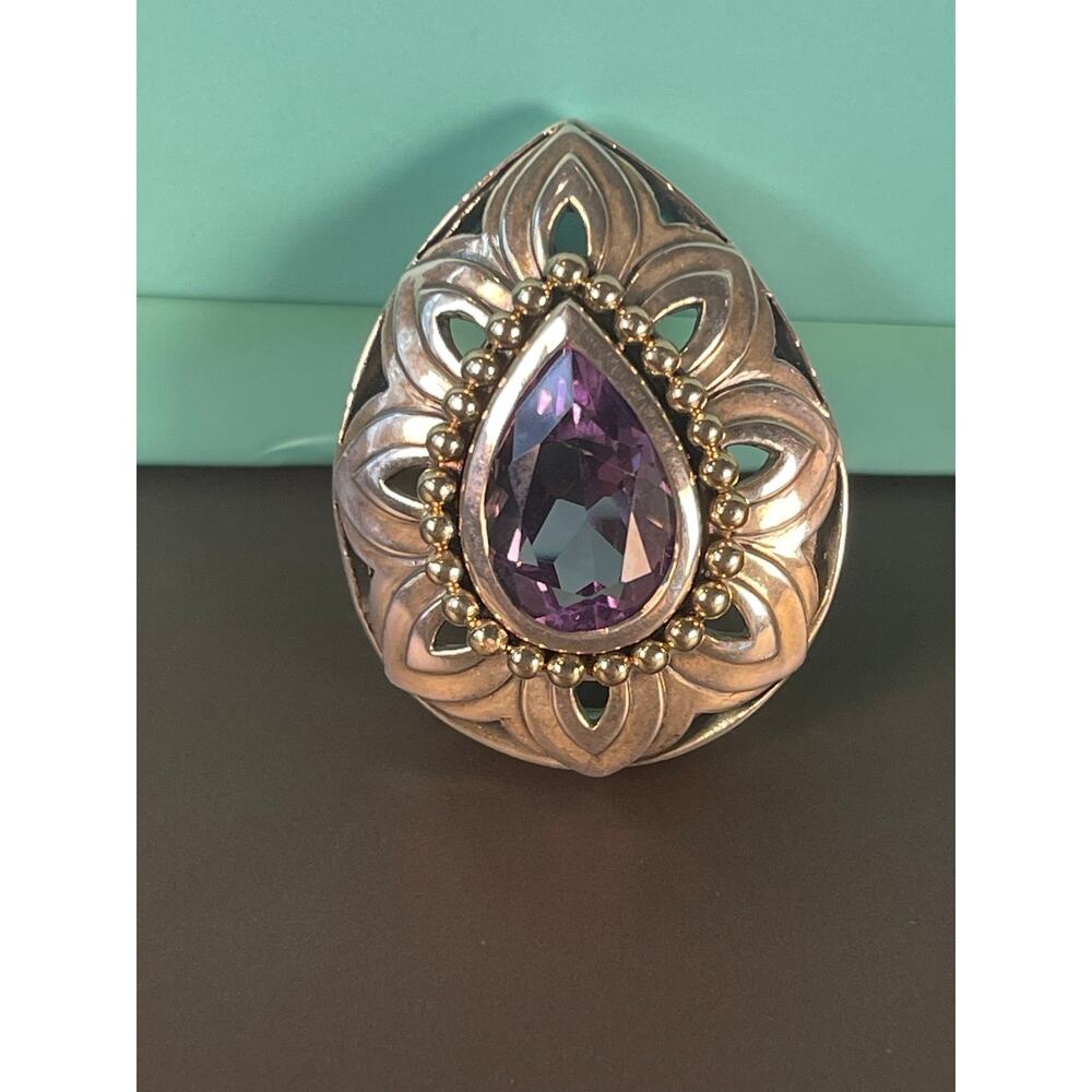 Amethyst in 925 Sterling Silver with 14kt Gold Border Slide Pendant